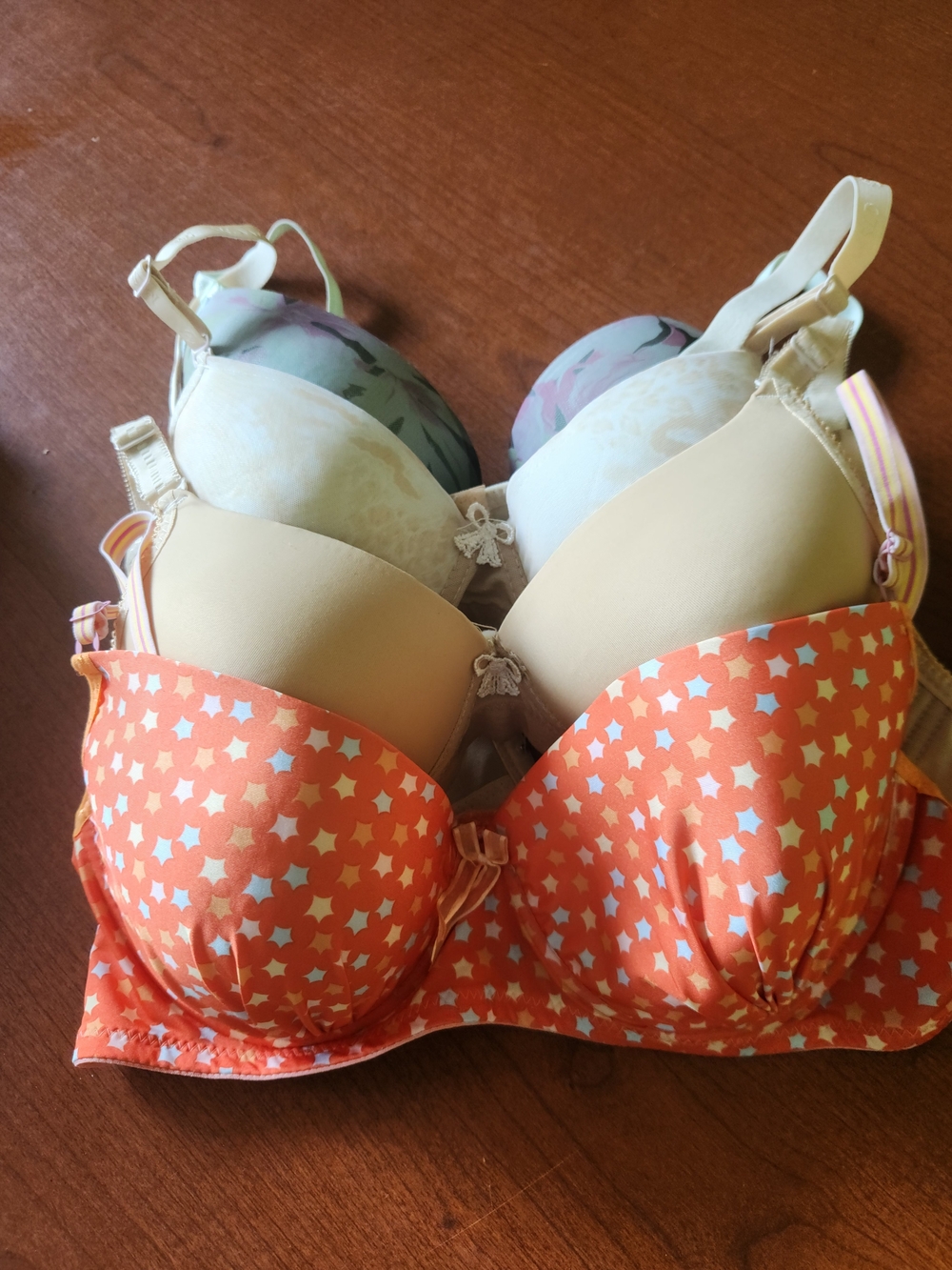 Star-Print Push-Up Bra in Orange - Unbranded
